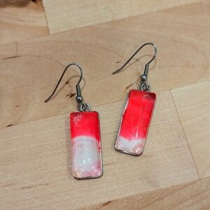 Hot Pink And White Fluid Art Dangle Earrings